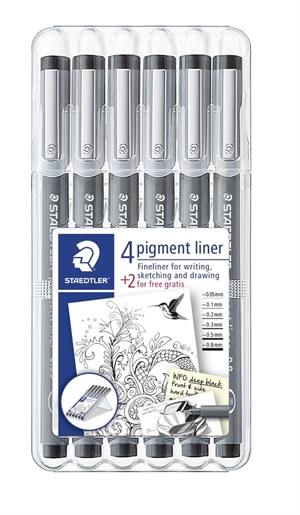 Staedtler Fineliner pigment liner set, zwart (6)